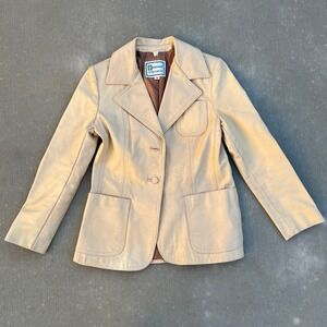Brigham Sportswear Womens Beige Leather Blazer‎ Jacket Size 11/12